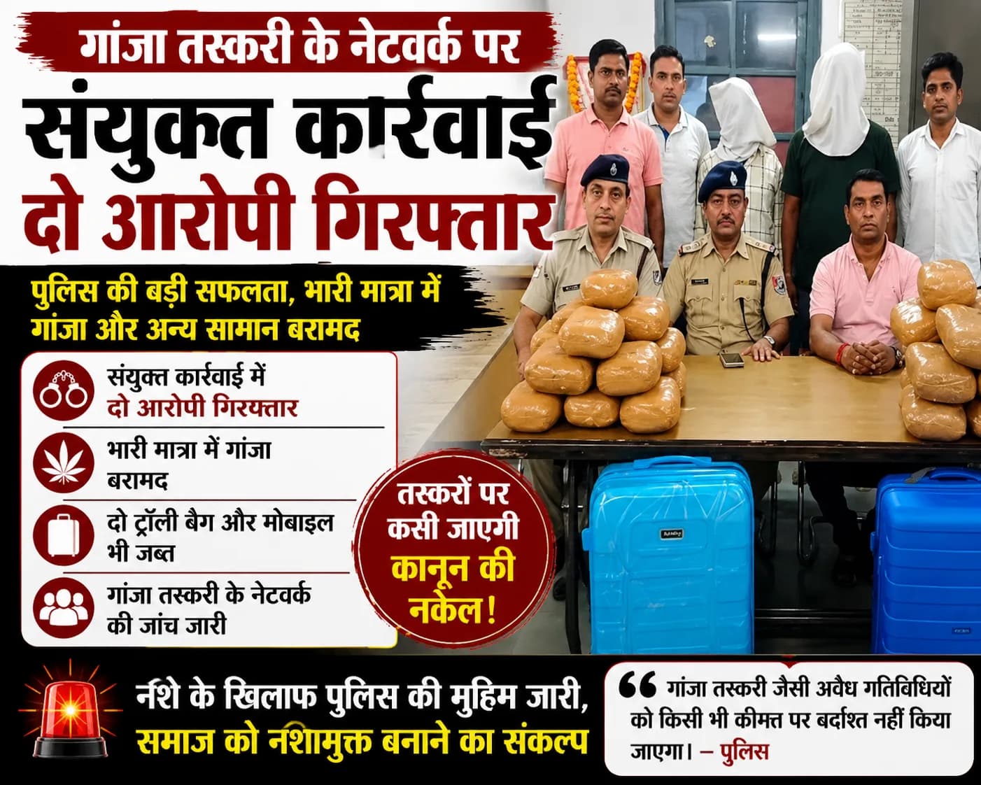 गांजा तस्करी के नेटवर्क पर संयुक्त कार्रवाई, दो आरोपी गिरफ्तार