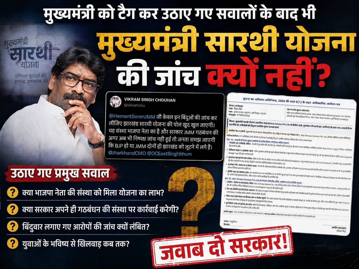मुख्यमंत्री को टैग कर उठाए गए सवालों के बाद भी मुख्यमंत्री सारथी योजना की जांच क्यों नहीं?