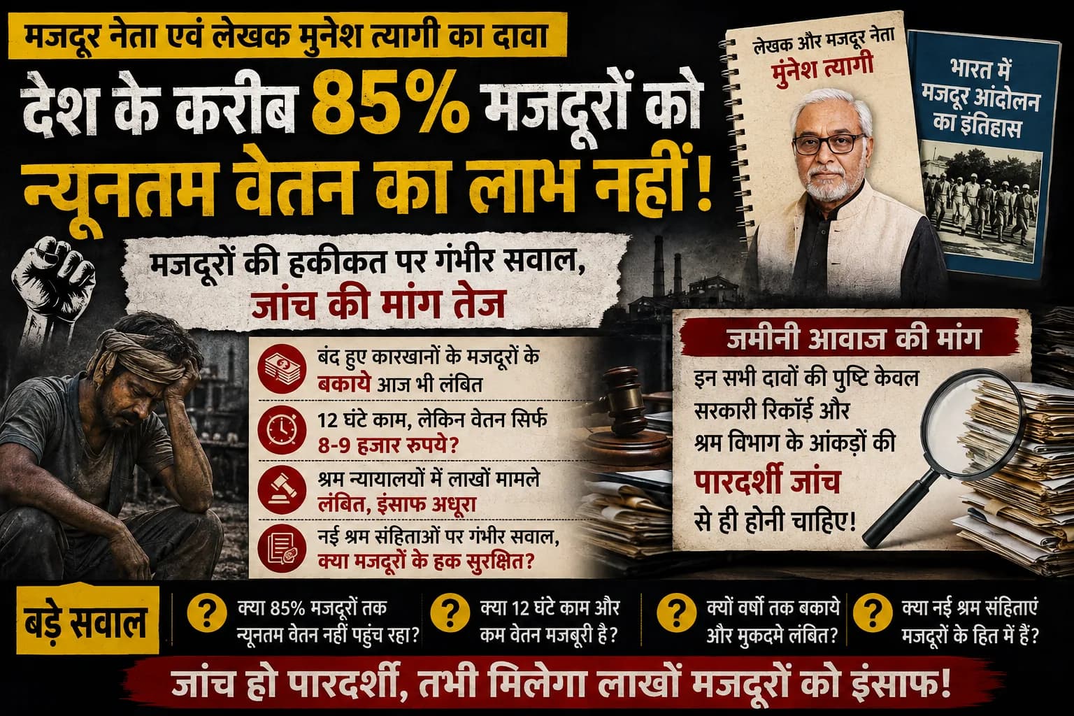 85 फीसदी मजदूरों को न्यूनतम वेतन नहीं मिलने का दावा, श्रम कानूनों के पालन पर उठे गंभीर सवाल